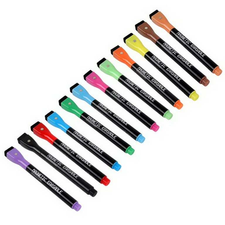 12Pcs Colored Magnetic Erasable Markers Dry Erase Highlighter Pen Calendar  Planning Board Whiteboard Window/Mirror Planner Marking Pen Student School  Classroom Teaching Drawing Pen Stationery,Non-toxic,Easy to wipe,Low-odor