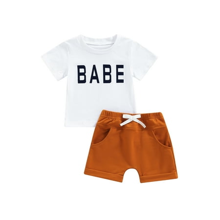 

Arvbitana Baby Boys Sportswear Outfits Letter Print Short Sleeve T-Shirts + Knot Front Shorts Summer Clothes Set 2Pcs 0-24M