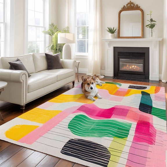 6'x9' Area Rugs, Abstract Geometric Indoor Outdoor Area Rug for Living Room Bedroom, Colorful Aesthetics Minimalist Washable Bathroom Rugs Kitchen Floor Carpet Mats Home Decor Aesthetic