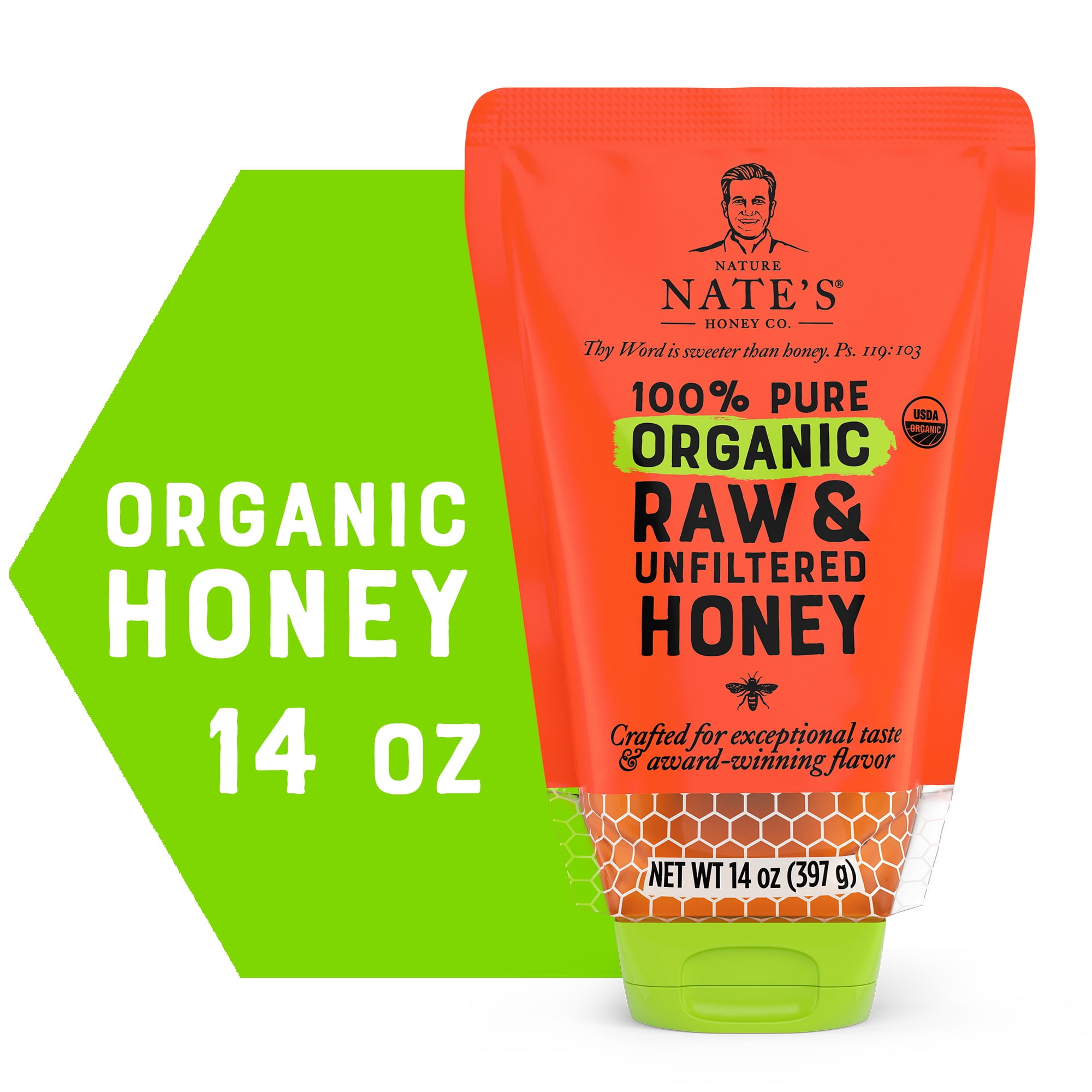 Nature Nate's Organic Honey: 100% Pure, Raw, and Unfiltered Honey Pouch, 14 fl oz