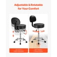 thumbnail image 5 of VEVOR Rolling Stool with Back Support and Wheels, 450 LBS Weight Capacity Round Rolling Stool Chair, Height Adjustable Thickened PU Leather Swivel Stool for Salon, Spa, Massage, Tattoo, Clinic,Black, 5 of 9