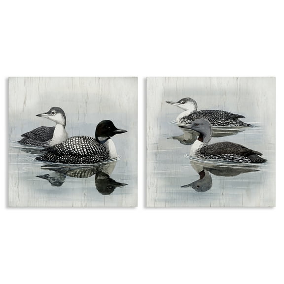 Stupell Industries Four Loons in Lake Animals Painting Wrapped Canvas Art Print Wall Art, 17 x 17, Set of 2