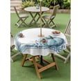 thumbnail image 3 of Outdoor Tablecloth with Umbrella Hole and Zipper, Fall Round Table Cloth 60 Inch Waterproof Tablecloth, Blue Pumpkin Thanksgiving Autumn Stripe Leaf Picnic Table Cover for Patio Camping, 3 of 7