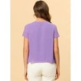 thumbnail image 4 of Unique Bargains Blouse d'Été en Chiffon à Manches Courtes Plissée pour Femmes Violet L, 4 of 5