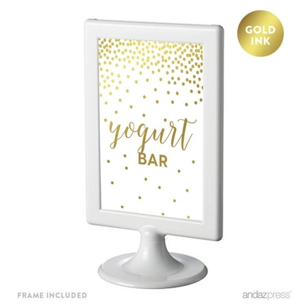Bar Sign 39 Inch Island Decor - Metallic Gold Confetti Polka Dots 4x6-inch Party Signs, Yogurt Bar Reception Dessert Table Sign, Includes Frame