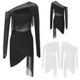 thumbnail image 2 of Womens Latin Tango Dance Dress Female Cha-Cha Samba Fringed Dancewear Sheer Mesh Long Sleeve Irregular Competition Dresses, 2 of 7