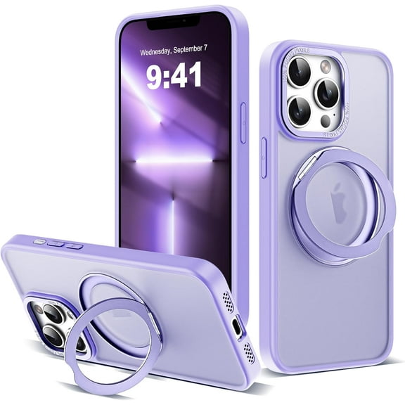 Designed for iPhone 13 Pro Case with 360° Rotatable & Invisible Magnetic Ring Stand [Compatible with Magsafe] Military-Grade Translucent iPhone 13 Pro Phone Case 6.1", Purple
