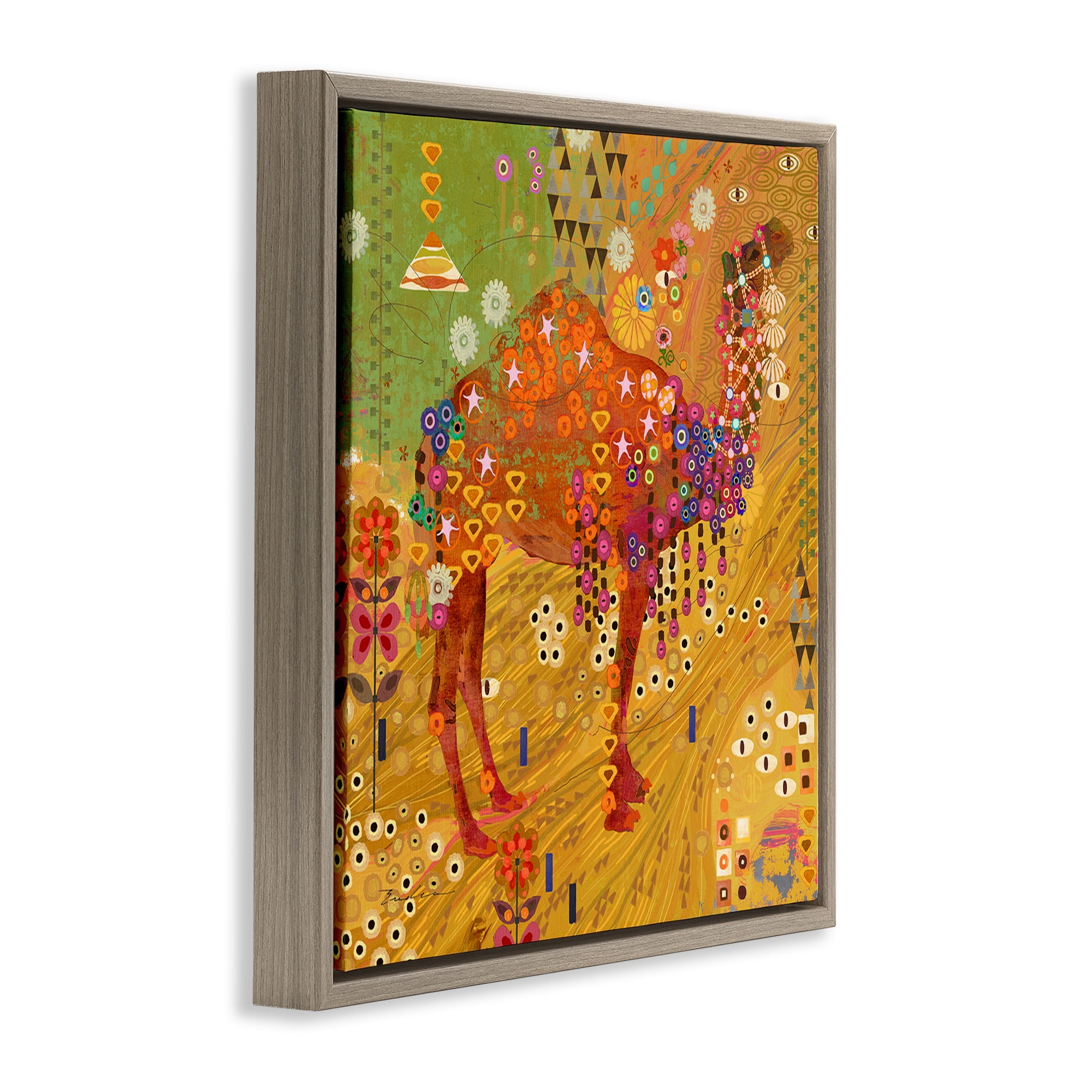 Stupell Industries Boho Patterned Camel Animals & Insects Painting Brown Floater Framed Canvas Art Print Wall Art, 25 x 25