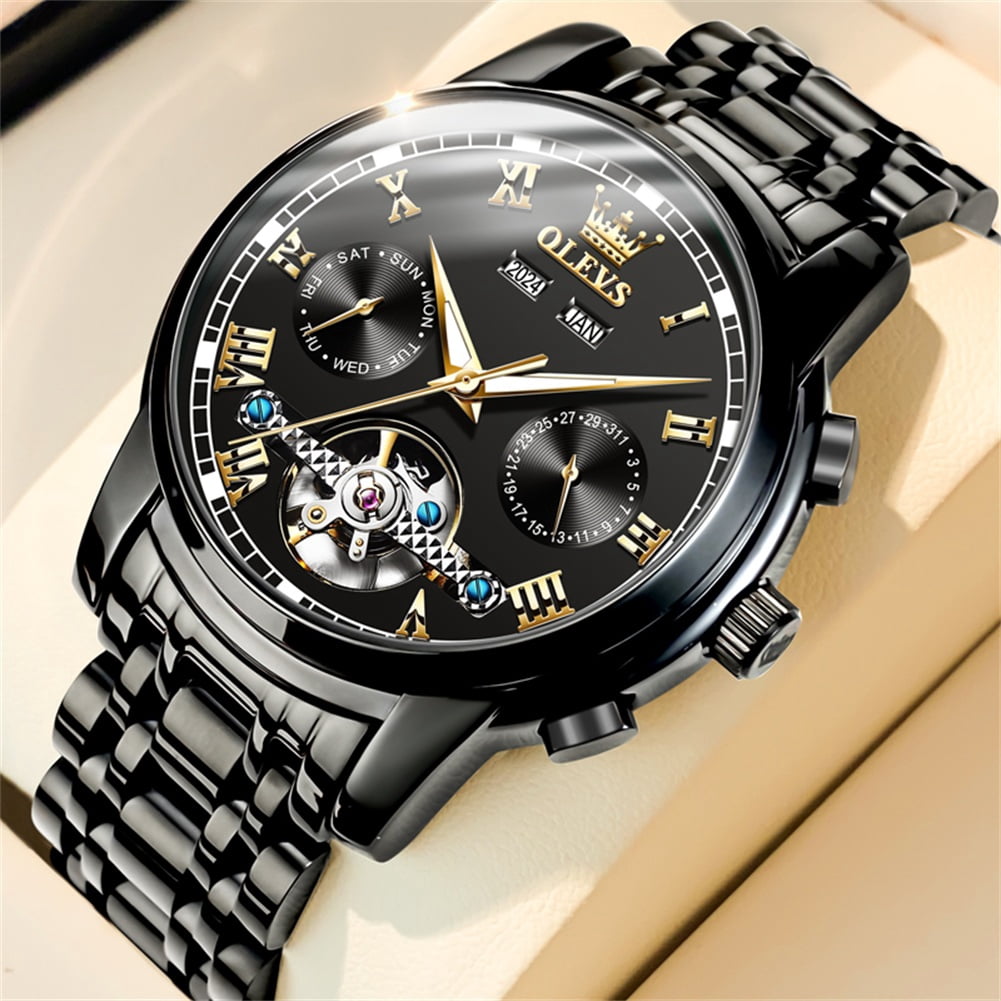 OLEVS Automatic Watches for Mens Self-Winding Mechanical Chronograph Classic Fashion Business Tourbillon Skeleton Stainless Steel Waterproof Luminous Mens Wrist Watches Reloj Para Hombre