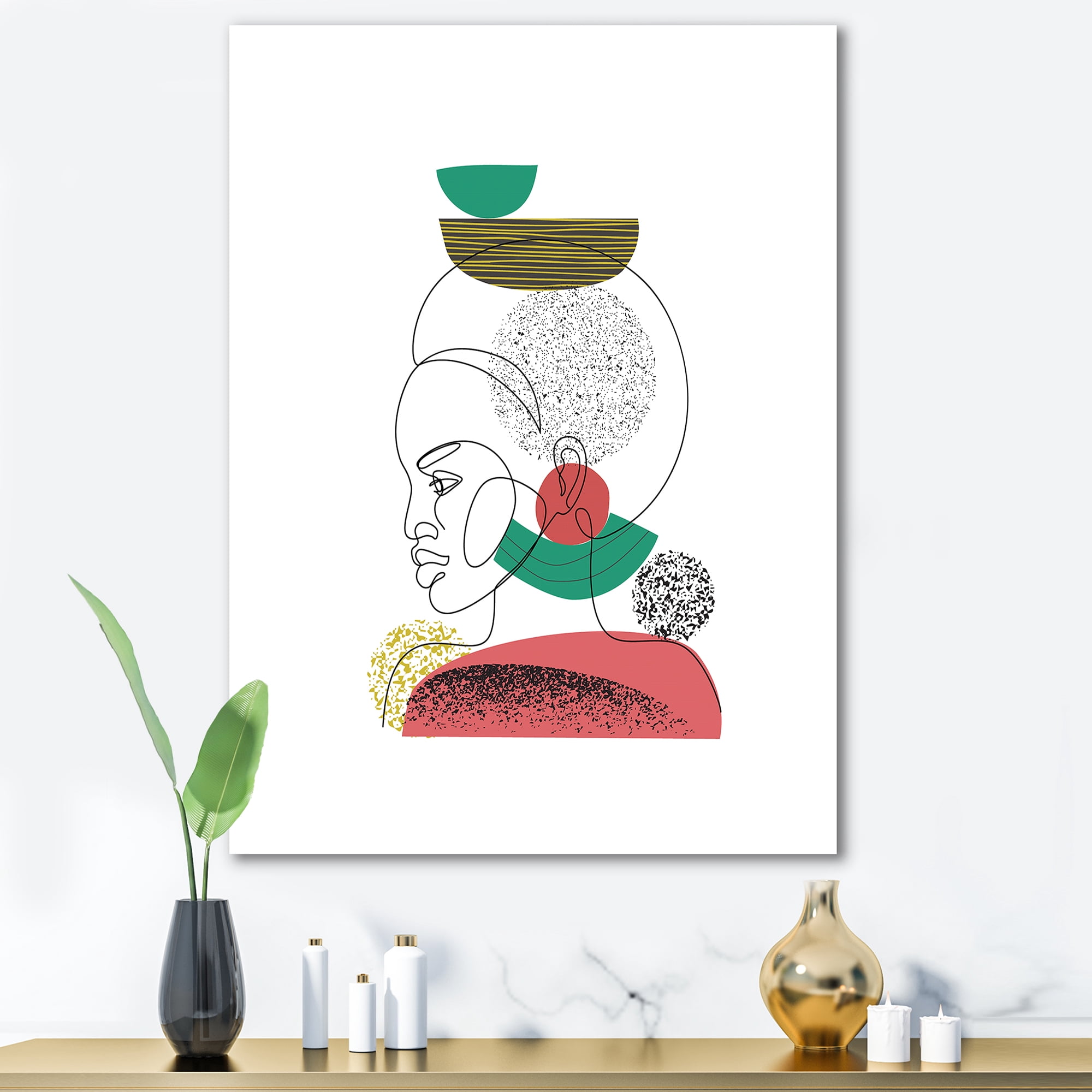 Designart ' One Line Portrait of Afro American Women VI ' Modern Canvas Wall Art Print