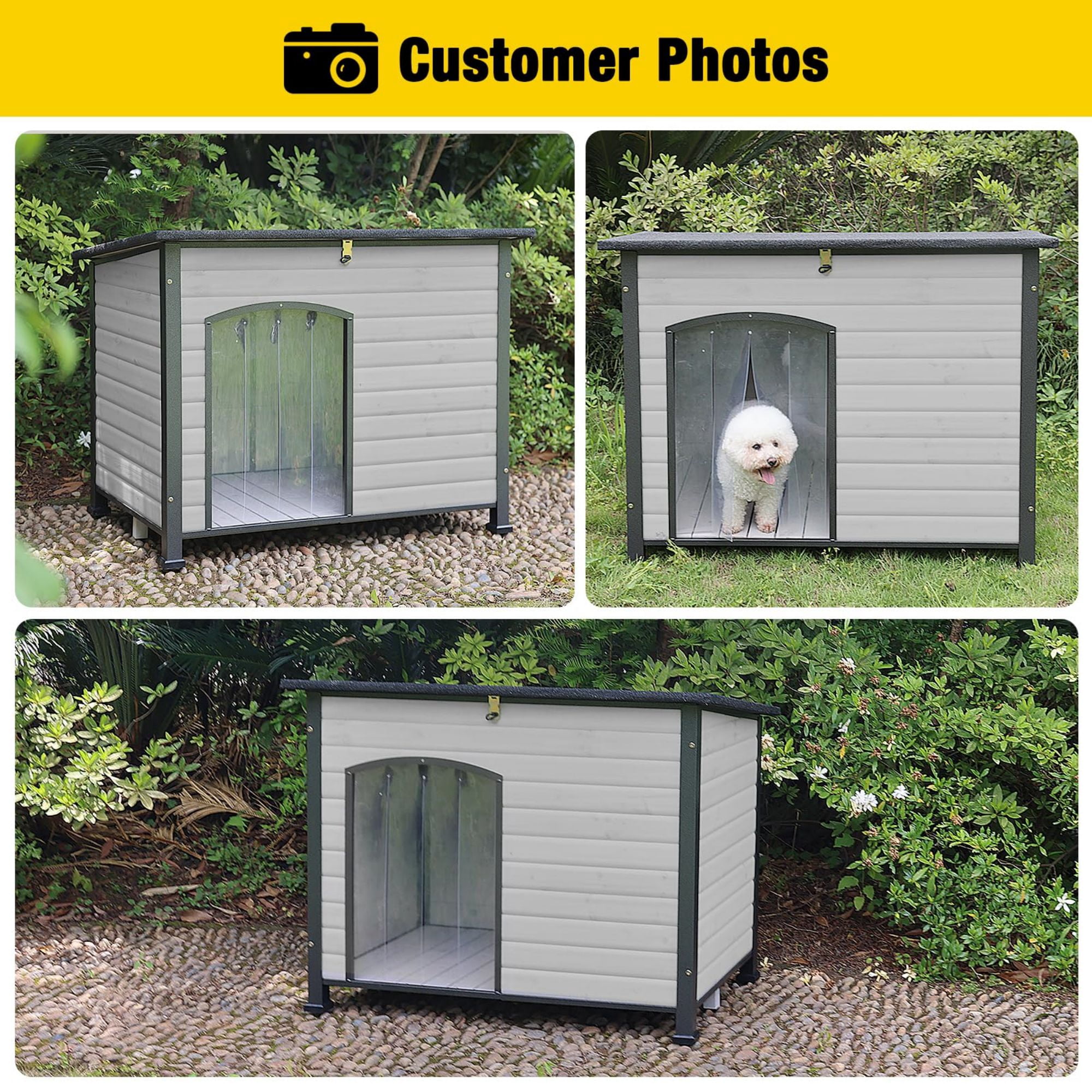 Aivituvin Wooden Dog House Anti-chewing Kennels for Outdoor & Indoor, Off-White Large