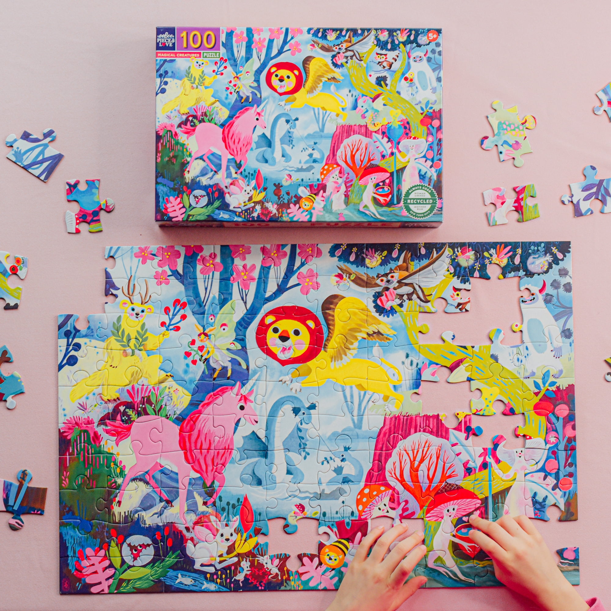 eeBoo: Magical Creatures - 100 Piece Puzzle - 24 x 16" Kids Jigsaw, Glossy High-Quality Pieces, Ages 5+
