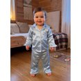 thumbnail image 4 of Cjfdfy Toddler Baby Girl Satin Pajamas Set Solid Color Ruffled Trim Button Down Long Sleeve Tops And Pants Little Baby Cute Soft Satin Loungewear 1-6Y, 4 of 9