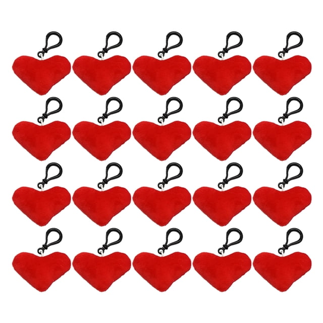 20pcs Heart Shape Key Chain Plush Keyring Bag Decor Phone Pendant Car Key Holder Keychain Party Toy Supplies