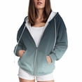 thumbnail image 2 of Womens Blouses Plus Size Winter Fall Comfy Hooded Long Sleeve Puff One Shoulder Zip Up Gradient Print Zip-Up Polyester Outerwear Hoodies(Navy,XXL), 2 of 4