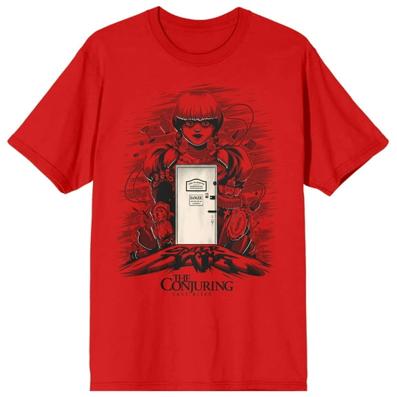 The Conjuring 4: Last Rites (2025) Doll and the Door Enter if you dare text and logo on red Adult T-Shirt-Small