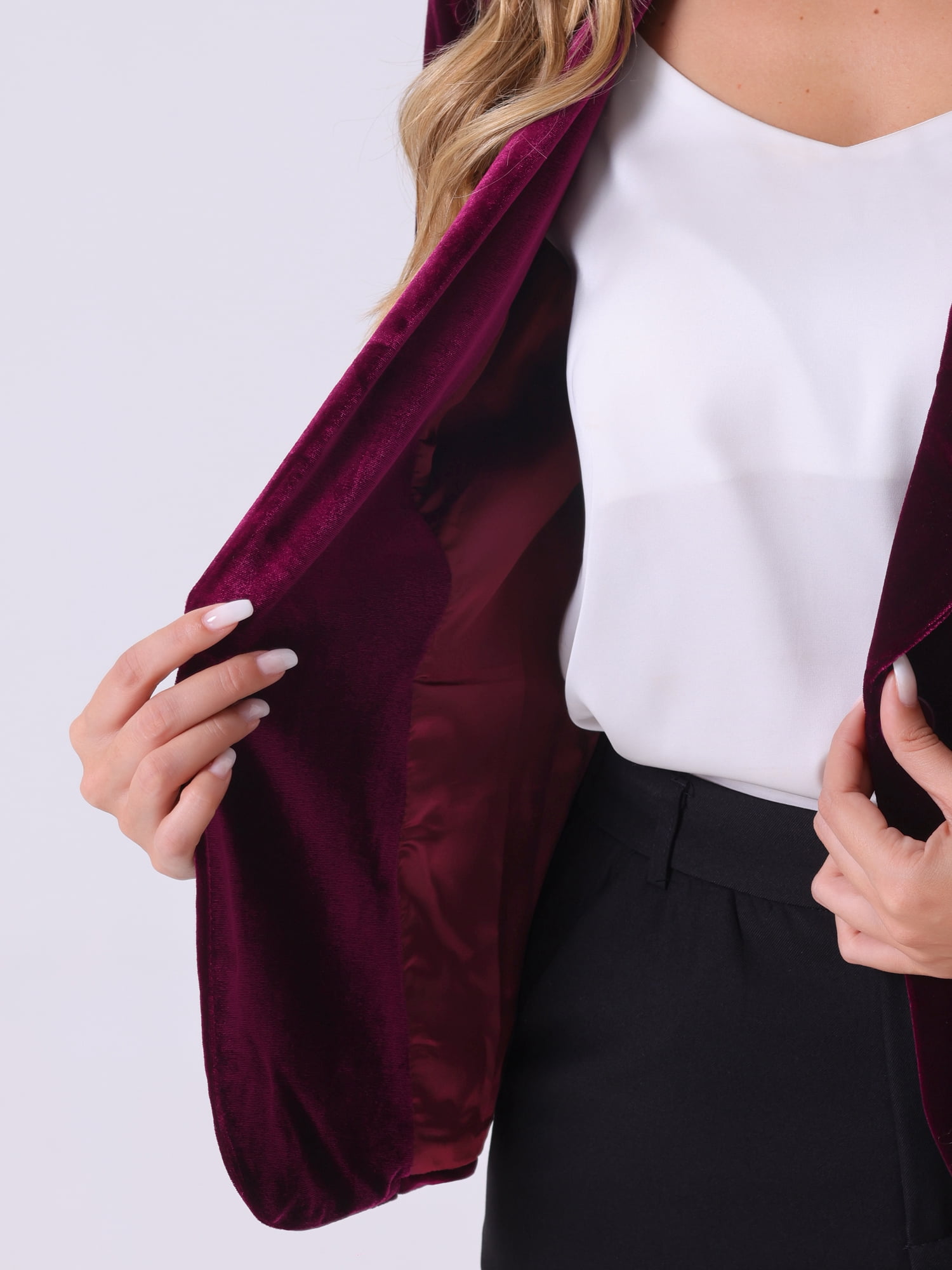 DARING DIVA Women's Velvet Office Coat Solid Shawl Collar Blazer XL Dark Red