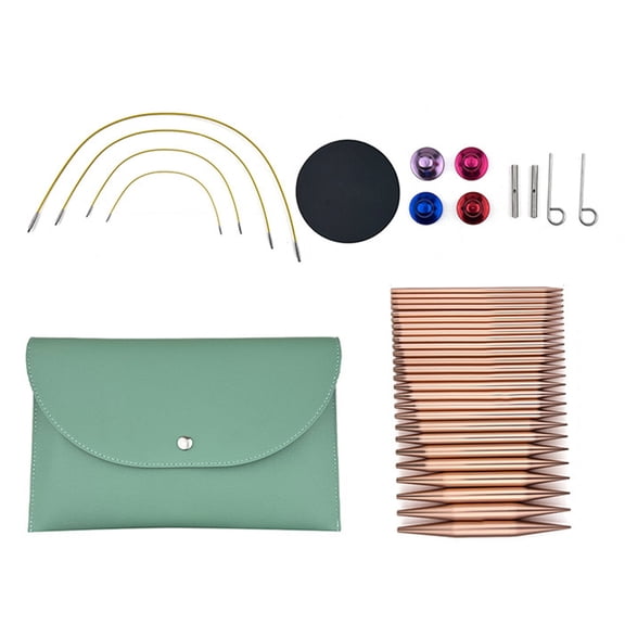 13Pairs Interchangeable Aluminum Circular Knitting Needle Set 3mm-10mm with Leather Case for Beginner Knitting Weaving