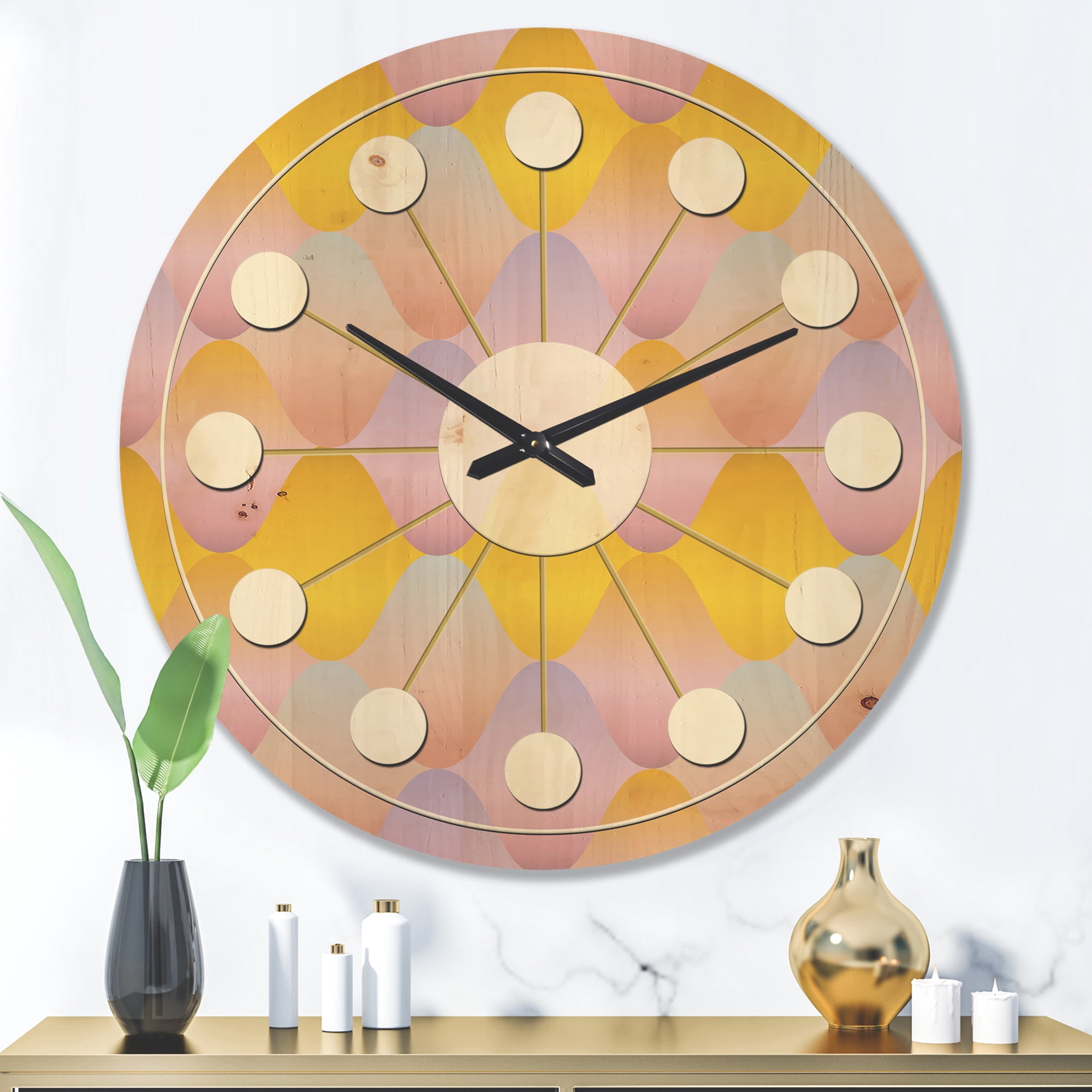 Designart 'Golden Diamond Geometrical Pattern II' Mid-Century Modern Wood Wall Clock