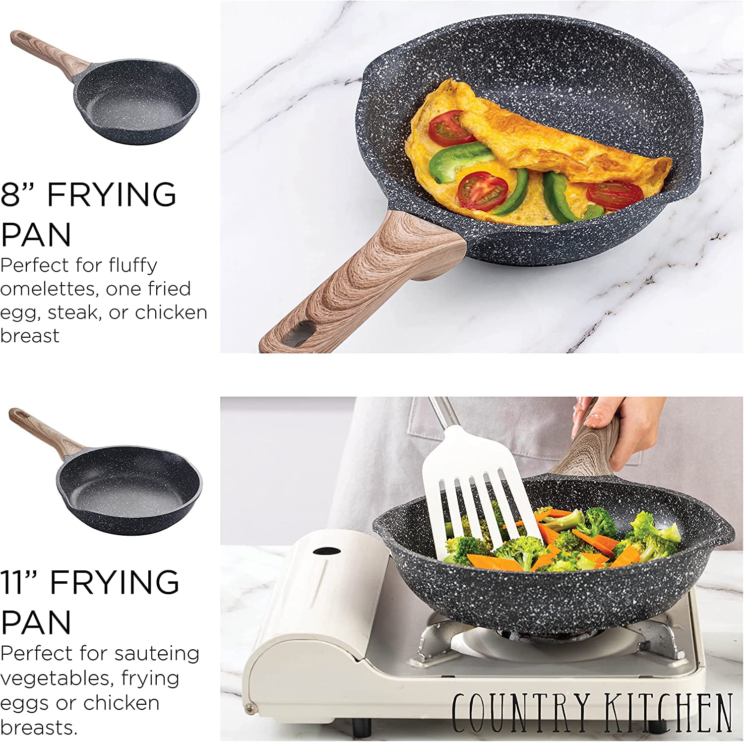 Country Kitchen Nonstick Frying Pan - 2 Pack 9.5 and 8 Inch Quality  Nonstick Cast Aluminum Nonstick Pan - Egg Pan with BAKELITE Handles -  Non-Toxic Sautee Pan -… in 2023