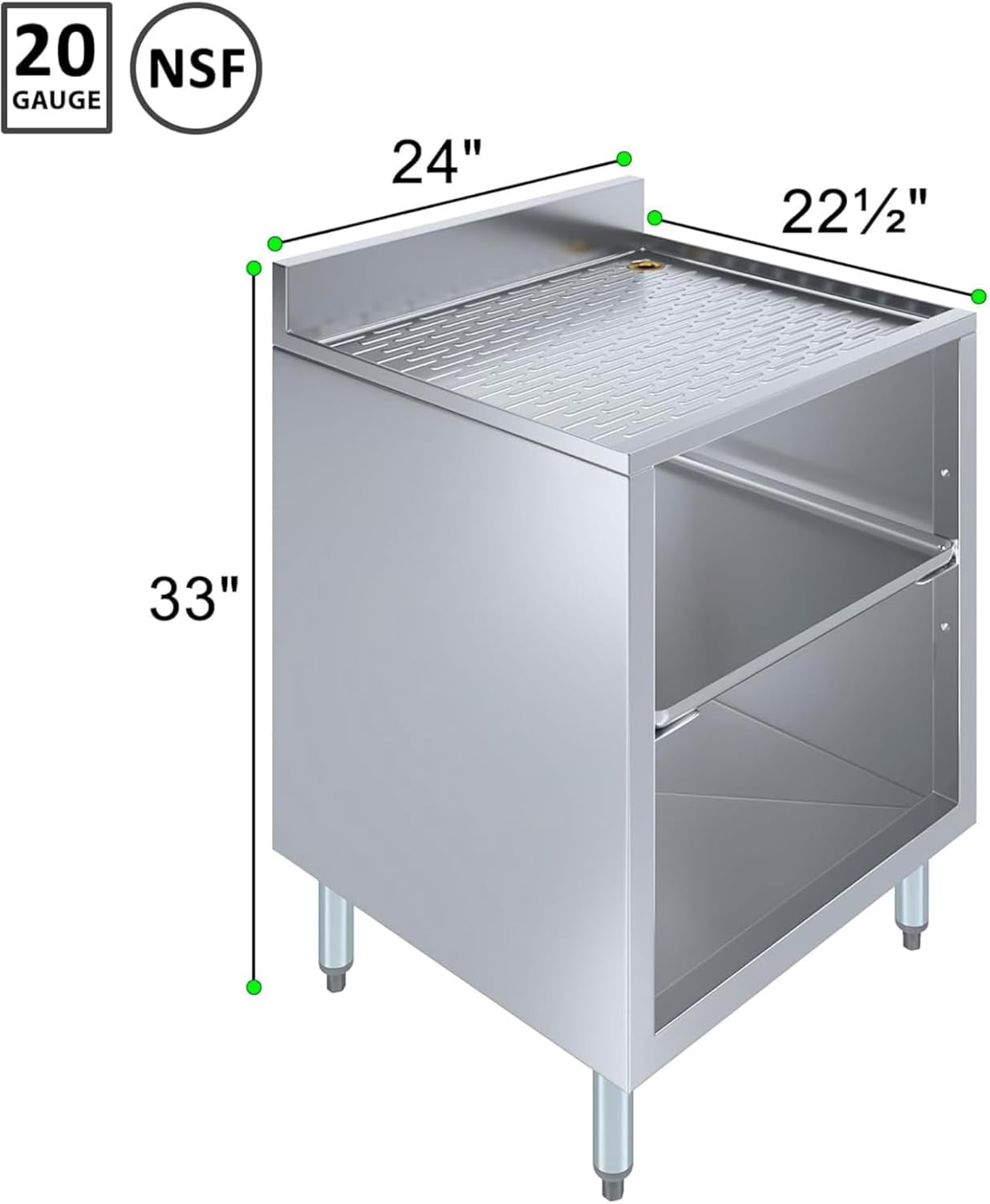 22.5" x 24" x 30" Stainless Steel Glass Rack Storage Cabinet with Built-In Rack | Commercial Glass Holder Organizer for Bar, Restaurant, Kitchen