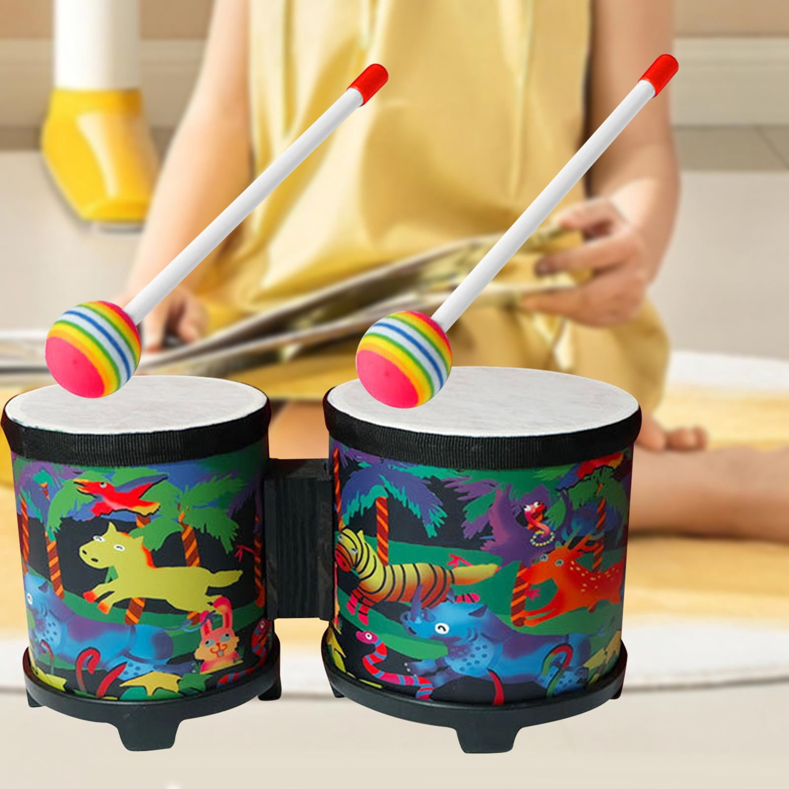 Almencla Practice Bongos Bongo Drum Set Wood Percussion Instrument Music Enlightenment Drum African Hand Drum for Girls Boys Party Toy Animal
