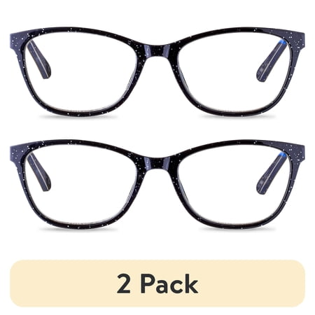 (2 pack) Equate Women's Kaia Bluelight Cateye Reading Glasses with Case, Black Speckled, +1.25