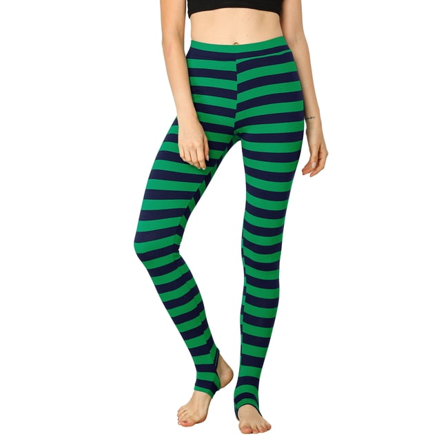 Inspire Chic Leggings para Mujeres Impresas de Cintura Alta con Banda Elástica, Pantalones de Yoga con Espolón 3XL Verde Rayas Azules