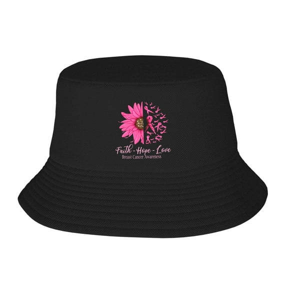 Pink Ribbons Breast Cancer Awareness Sunflower Bucket Hat For Womens And Mens Outdoor Beach Fisherman Hat Sun Hat