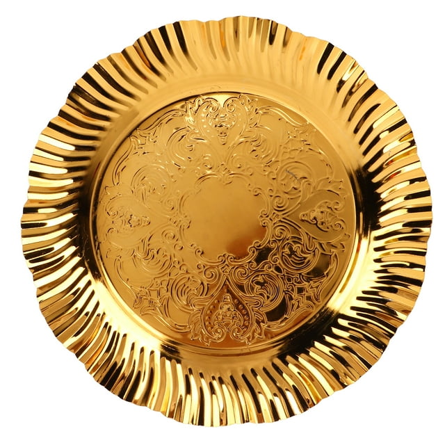 Bandeja redonda dorada para servir Bling Bling 20cm forma ondulada de abanico Acero inoxidable