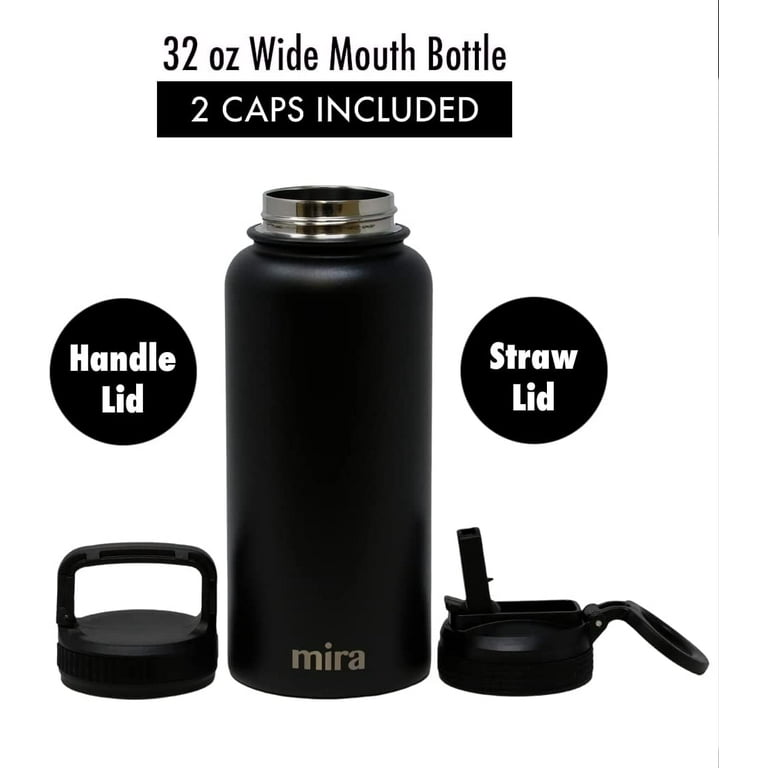 ThermoFlask Double Wall Vacuum Insulated Stainless Steel Water Bottle with  Two Lids, 32 Ounce, Black