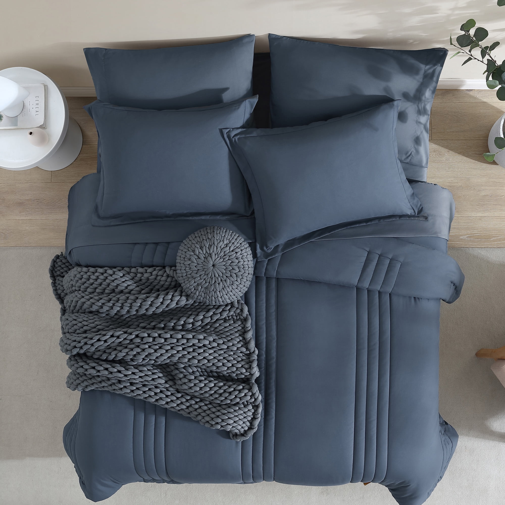 Amberspace 7-piece Bed in a Bag Comforter Set with Sheets,Blue Gray,Full