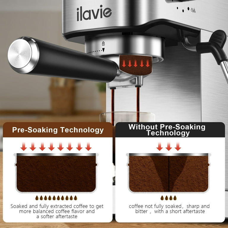ilavie Espresso Machine, 20 Bar Coffee Maker, Milk Frother Steam