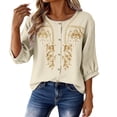 thumbnail image 2 of Short Sleeve Tops for Women Casual Round Neck Down 3/4 Lenght Summer Womens Tshirts Beige XXL, 2 of 9