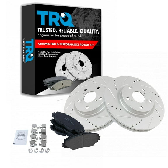TRQ Front Posi Semi-Metallic Brake Pad & Performance Drilled Slotted Rotor Kit