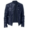 thumbnail image 2 of lcziwo Men's Slim Fit Leather Jacket Lambskin Leather Coat Classic Open Bottom Jacket Lightweight Stand Collar Jackets Vacation Deals,Dark Blue,XXXL, 2 of 4