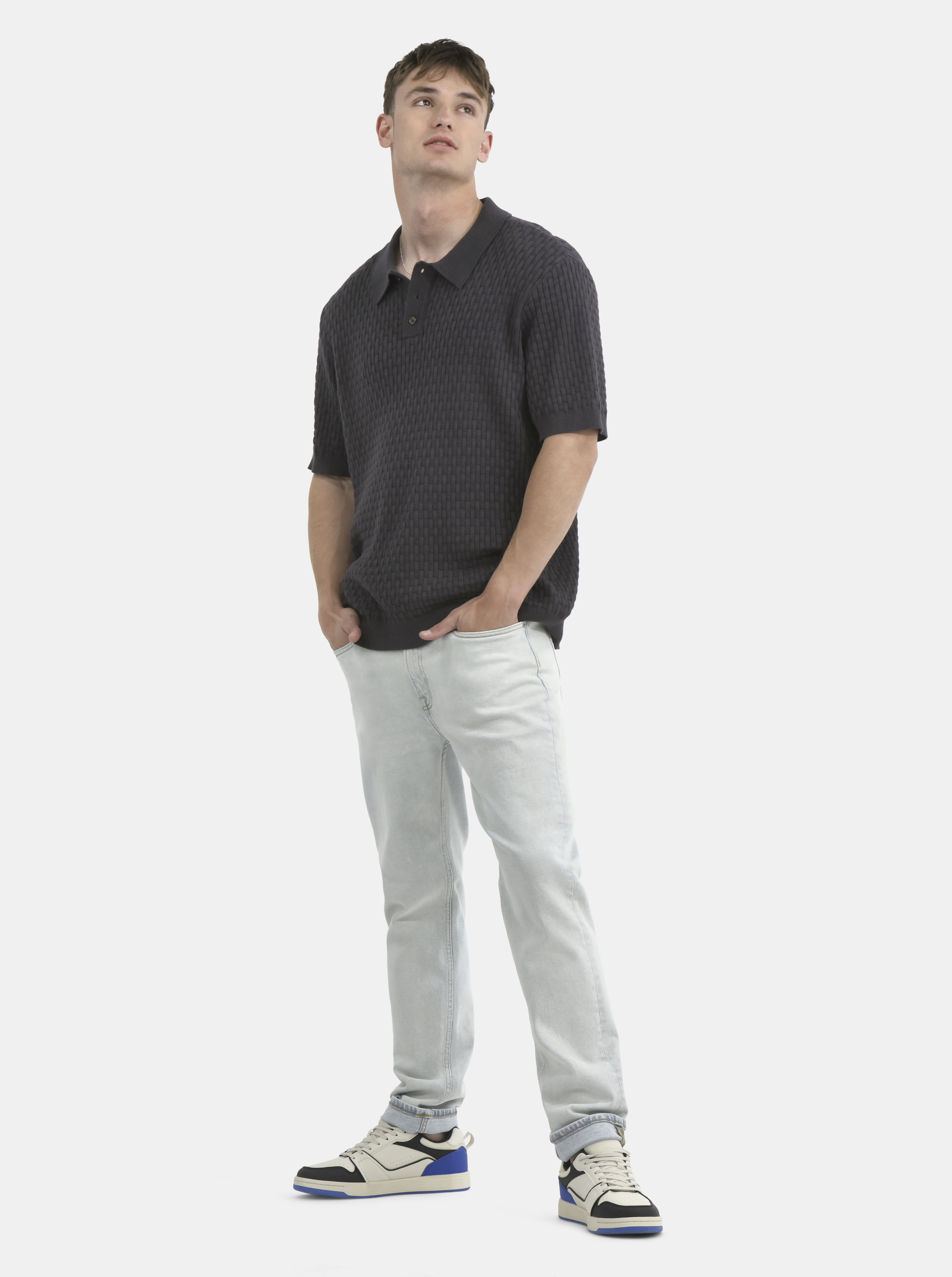 No Boundaries Basket Stich Polo Sweater, Men's and Big Men's