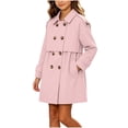 thumbnail image 2 of DJDLJWCJ Teen Girls Trench Coat (1-12) Double Breasted Mid-Length Cotton Spring Fall Casual Outerwear with Pockets Pink Size 9, 2 of 7