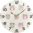 thumbnail image 5 of Cartoon Owls Pink Wall Clock Round Vintage Silent Non Ticking Battery Operated Accurate Arabic Numerals Design for Home Kitchen Living Room Bedroom Inch, 5 of 5