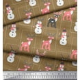 thumbnail image 2 of Soimoi Brown polyester Crepe Fabric Baubles,Reindeer & Snowman Cartoon Print Fabric by the Yard 42 Inch Wide, 2 of 3