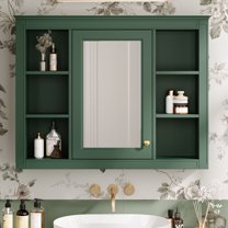 CQSXDA Modern Green Wall Mounted Bathroom Medicine Cabinet with Mirror Shelves Concealed Storage