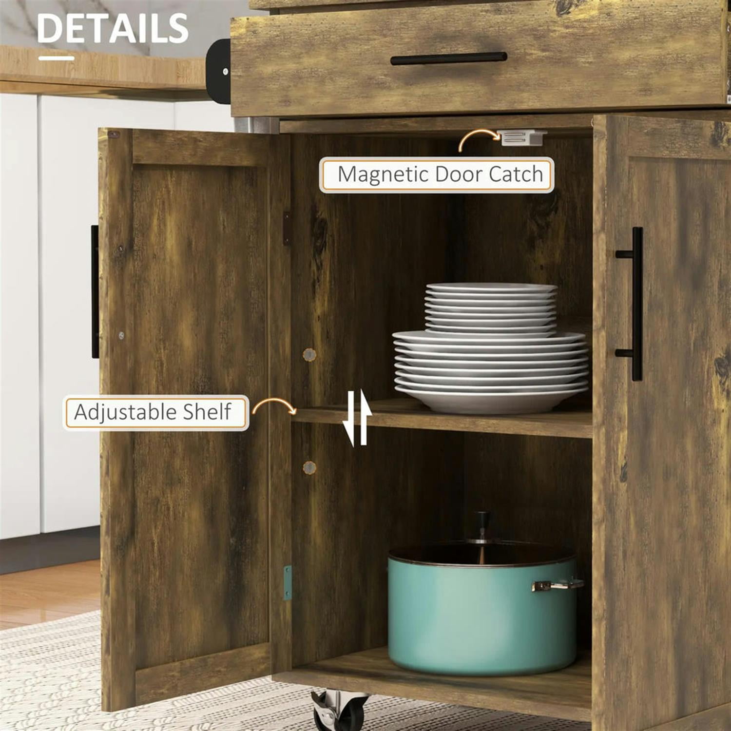 Demi Bonn 36" Kitchen Island Cart on Wheels with Drawer, Storage Cabinet, Rolling Dining Room Serving Utility Carts Mobile Movable with Towel Rack, Brown