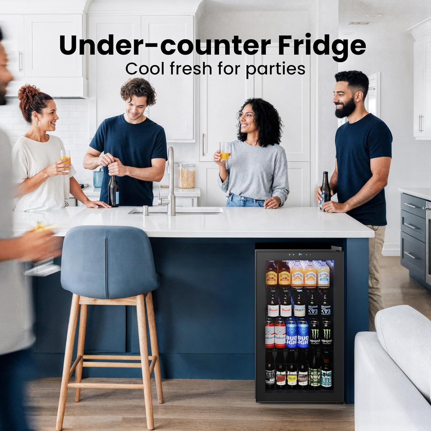 Yeego 136 Can Beverage Refrigerator Cooler, 3.4 cu.ft. Beverage Fridge with Glass Door for Home/Bar/Office, Black