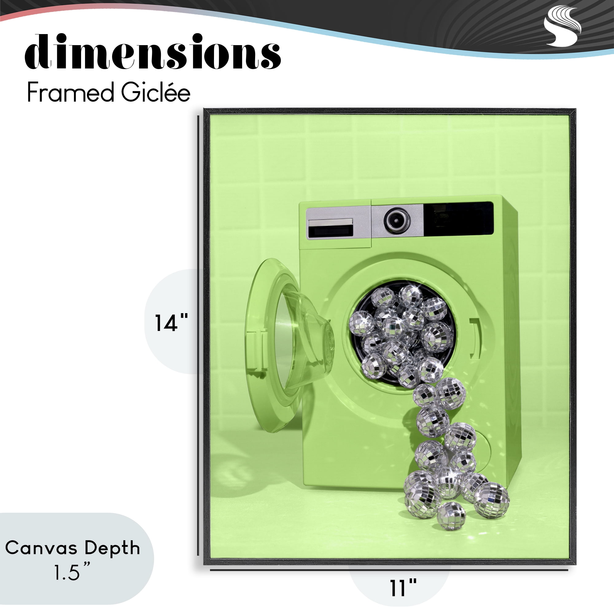 Stupell Industries Disco Laundry Machine over Lime Black Framed Giclee Art, design by LISH Creative