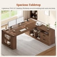 thumbnail image 3 of 71" L-Shaped Executive Desk with Power Outlets & Drawers, Modern Corner Computer Desk with File Cabinet and Storage Shelves for Home Office, Walnut, 3 of 8