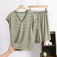thumbnail image 2 of SwiftWear Women’s Plus Size Striped V-Neck Sleepwear Set – Soft, Oversized, Cotton Sleeveless Tops & Shorts with Pockets Pajamas Set 2 Piece, 2 of 3
