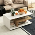thumbnail image 2 of Gymax Table Basse Géométrique avec Étagères de Rangement Table à Thé Rectangulaire à 3 Niveaux Blanc Naturel, 2 of 10