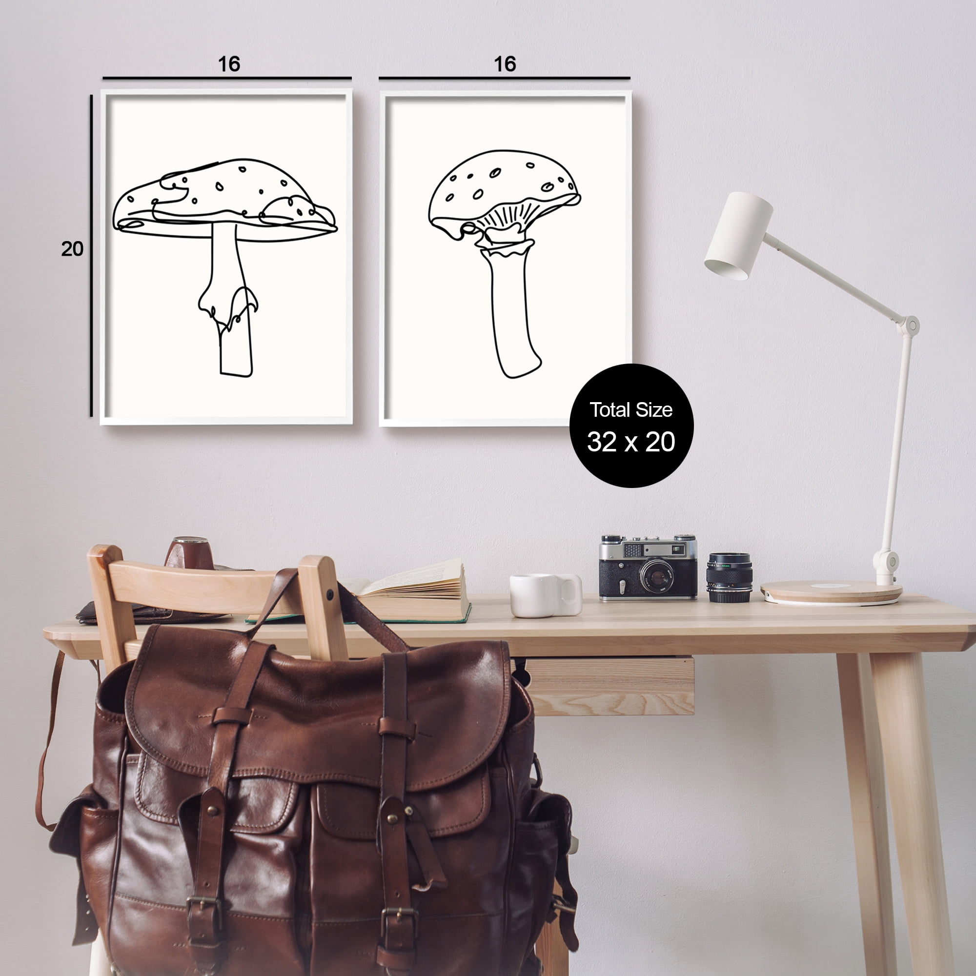 Stupell Industries Mushroom Line Doodles Botanical & Floral Painting White Framed Art Print Wall Art, 16 x 20, Set of 2