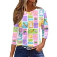 thumbnail image 2 of Lumtrix Easter Shirts for Women Bunny Graphic 3/4 Sleeve Top Colored Eggs Print Tees Round Neck Blouse Loose Fit Tunic Light Blue XL, 2 of 4