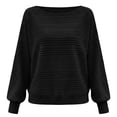 thumbnail image 4 of Sweaters for Women Horizontal Ribbed Knit Boat Neck Drop Shoulder Balloon Long Sleeve Loose Casual Pullover Tops, 4 of 5